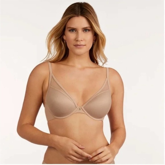 ThirdLove 24/7 Classic Contour Plunge Bra Nude Mesh Underwire - Picture 1 of 10